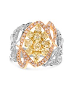 Fashion Ring in Tricolor Gold with Yellow, Pink and White Diamonds