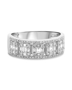Baguette and Round Diamond Ring in White Gold