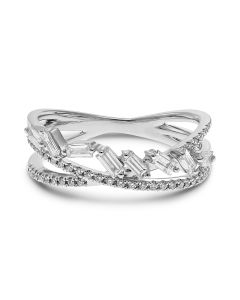Baguette and Round Diamond Fashion Ring in White Gold