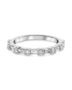 White Gold Alternating Round and Baguette Diamond Ring