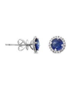 Round Sapphire & Diamond Halo Stud Earrings