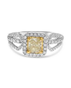 Fashion Ring with Radiant Cut Yellow Diamond in White and Yellow Gold