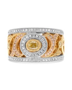 Tricolor Wedding Band with Yellow, White and Pink Diamonds