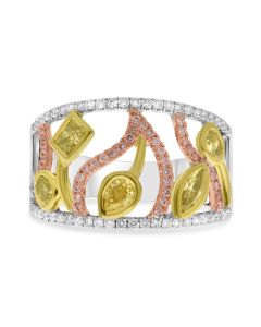 Tricolor Wedding Band with Floral Design