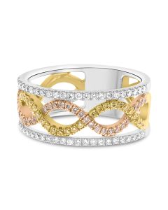 Tricolor Gold Band with Yellow, Pink and White Diamonds