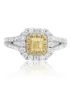 Yellow & White Diamond Double Halo Ring