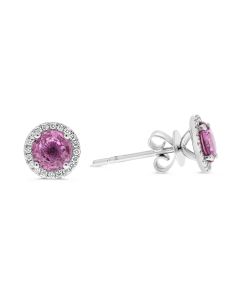 Round Pink Sapphire Halo Earrings
