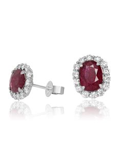 Oval Ruby & Diamond Stud Earrings