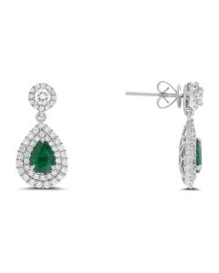 White Gold Pear-shaped Emerald Drop Earrings
