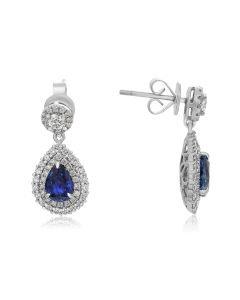 Pearshaped Sapphire & Diamond Halo Earrings