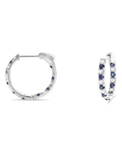 Half-Inch White Gold Hoops with Diamonds and Sapphires