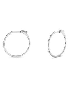 Inside-Outside White Diamond Hoop Earrings, 3/4” Diameter