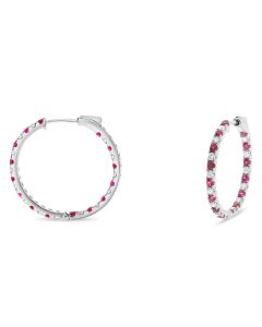 White Gold, Inside-Out Hoop Earrings with Diamonds and Rubies