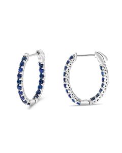 Blue Sapphire Oval Hoop Earrings