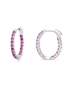 Pink Sapphire Inside Out Oval Hoop Earrings