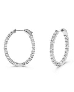 4 Carat Diamond Inside Out Oval Hoop Earrings in White Gold