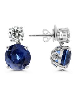 10+ Carat Blue Sapphire and Diamond Post Earrings in Platinum