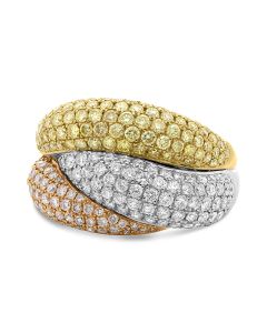 Tri-Colored Overlapping Diamond Pave Ring