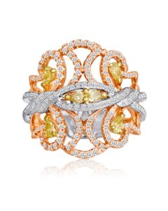 Tricolor Gold Fashion Ring with Yellow Pear Shaped Diamonds