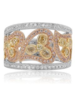Tri-Colored Wide Diamond Heart Ring