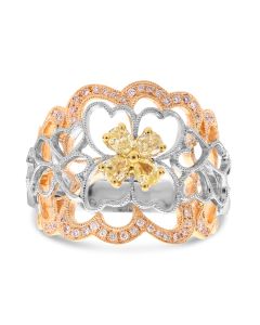 Fashion Ring in Tricolor Gold with Yellow and Pink Diamonds