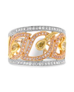Tricolor 18K Gold Fashion Ring with Yellow, White & Pink Diamonds