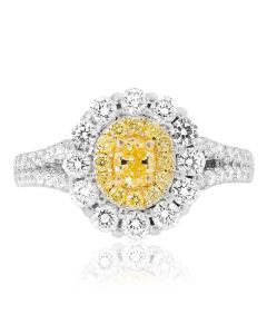 Oval Double Halo Yellow Diamond Ring
