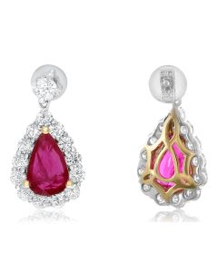 Pear-shaped Ruby Halo Earrings