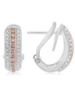 Three Row White & Pink Diamond Earrings