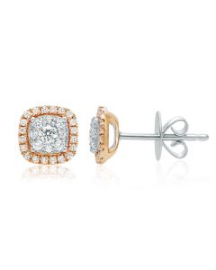 Rose Gold Halo Diamond Stud Earrings