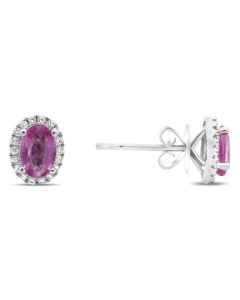 Oval Pink Sapphire & Diamond Halo Stud Earrings