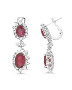 18K White Gold Ruby and Diamond Drop Earrings