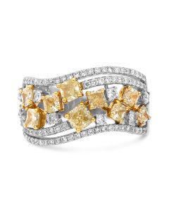 18K White and Yellow Gold Ring with White and Yellow Diamonds