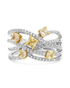 Openwork Gold Ring with Yellow and White Diamonds