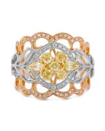 Tricolor Gold Fashion Ring with Cluster of Yellow Diamonds