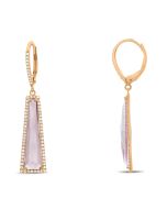 Pink Amethyst and White Diamond Trapezoid Drop Earrings