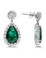 Pear Shape Emerald and Diamond Drop Earrings