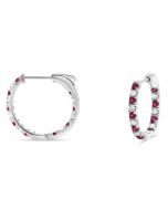 Half-Inch White Gold Hoops with Diamonds and Rubies
