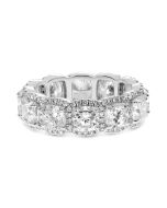 Platinum Eternity Ring with Cushion Cut Diamonds and Halos