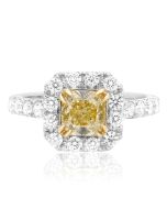 Double Prong Yellow Diamond Halo Ring