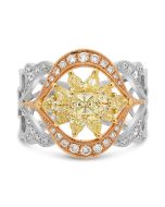 Tricolor Gold Ring with 1+ Carats Yellow Diamond Floral Design