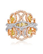 Tricolor Gold Fashion Ring with Yellow Pear Shaped Diamonds