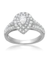 Split Shank Pear-shaped Diamond Halo Ring