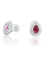 Pear-shaped Ruby Double Halo Earrings