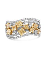 18K White and Yellow Gold Ring with White and Yellow Diamonds